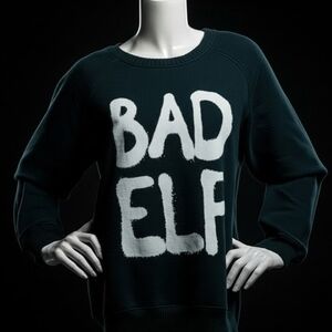 Wallflower "Bad Elf" Ugly Sweater Holiday Party Womens Sweatshirt Green Size XL